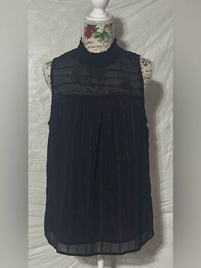 bohme Black Sleeveless Mock Neck Sheer Yoke Camisole